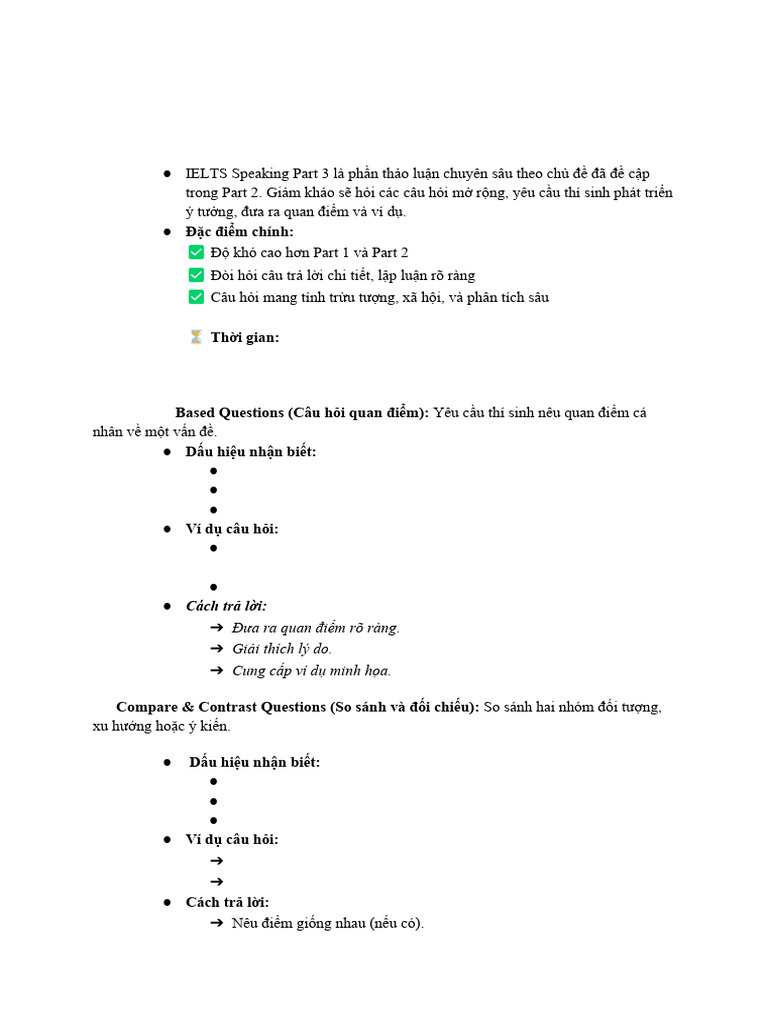Ielts Speaking Part 3 Lý Thuyết | PDF