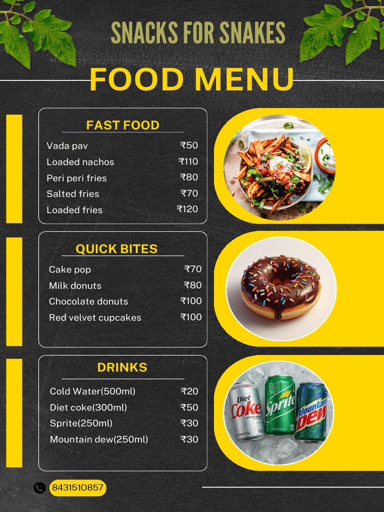 Yellow and Black Restaurant Food Menu | PDF