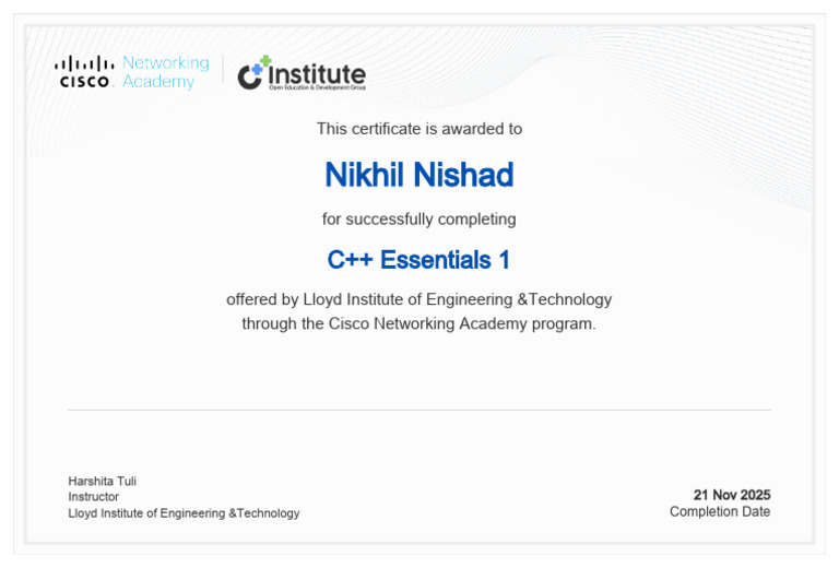 C Essentials 1 Certificate Nikhilnishad0008 Gmail Com 6d0a91e6 f7ae ...