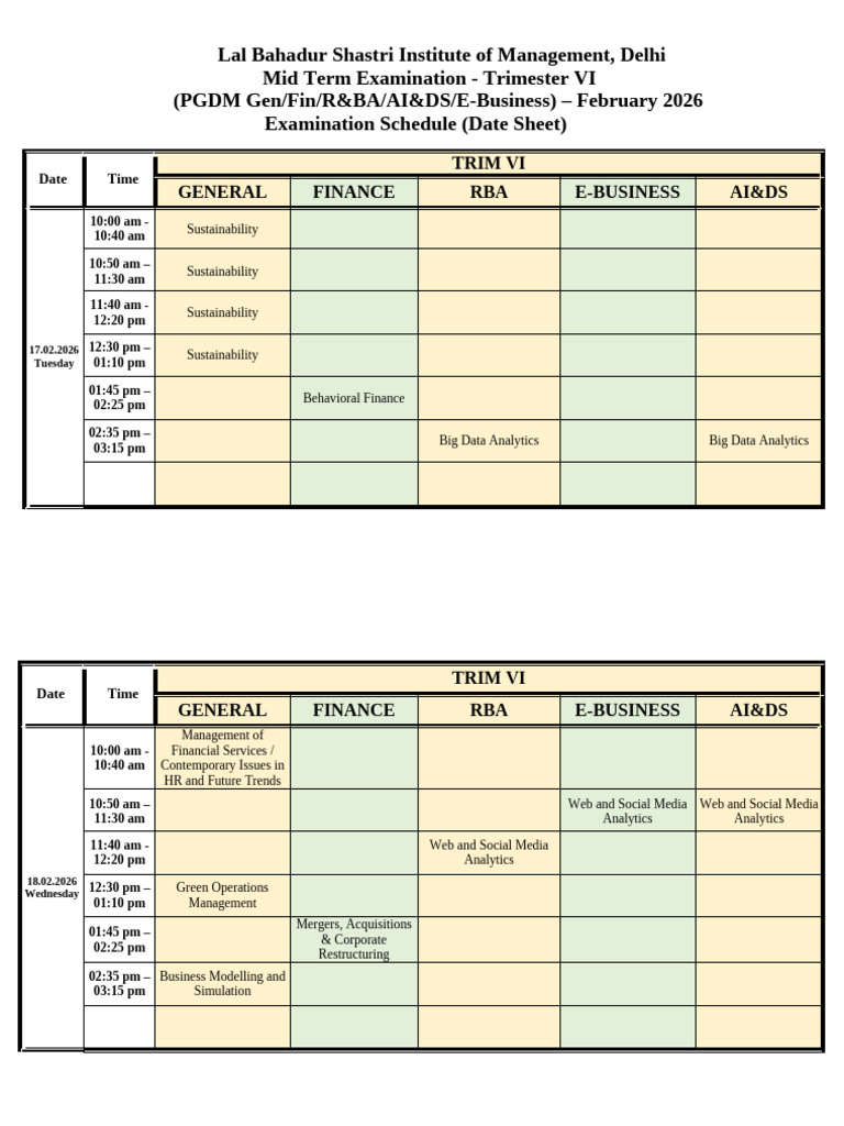 Date Sheet Mid Term Trim VI | PDF | Analytics | Information Technology
