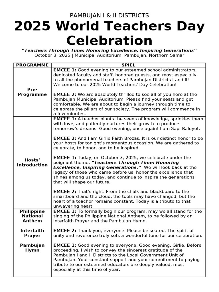 PI&II 2025 WTD Celebration Emcee Script | PDF
