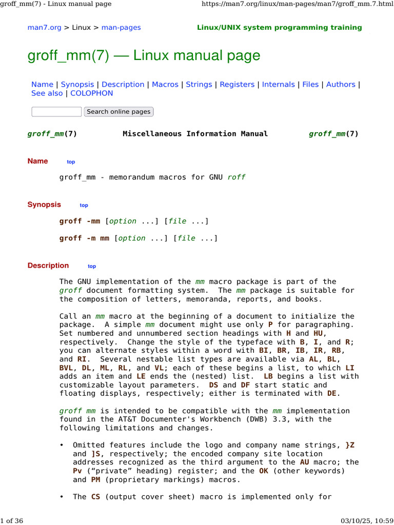 Groff_mm(7) - Linux Manual Page | PDF | Written Communication | Text