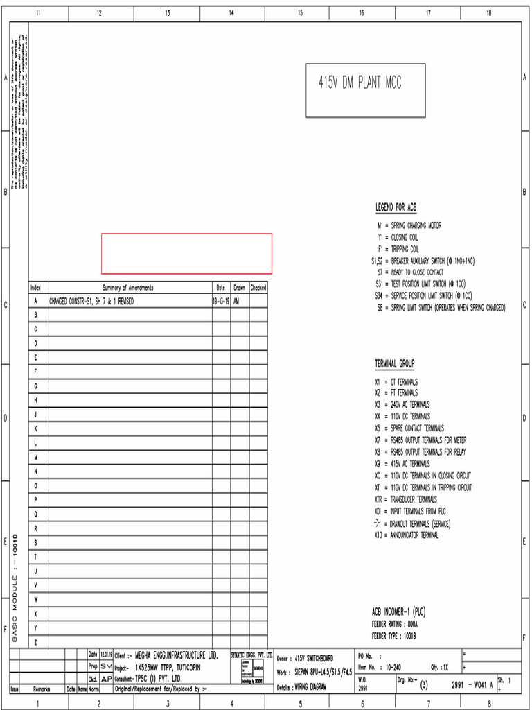 2991-w041-Acb Incomer-1 (415v Dm Plant Mcc) (1) | PDF