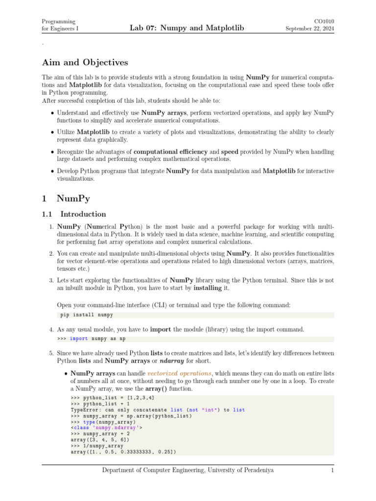 CO1010 Lab 07 | PDF | Matrix (Mathematics) | Mathematics