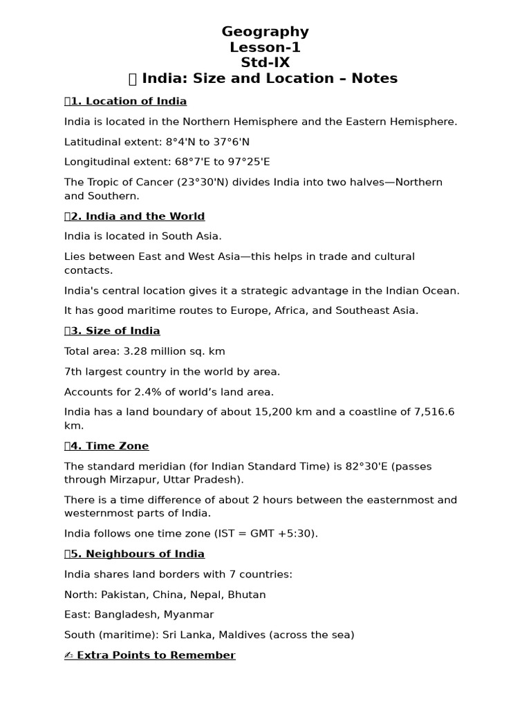 final_notes_ln-1_geo | PDF | Asia | South Asia