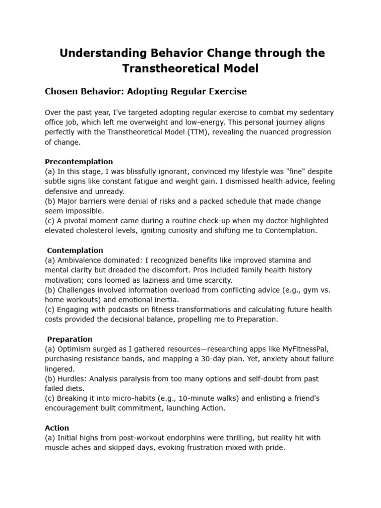 Understanding Behavior Change Through The Transtheoretical Model | PDF ...