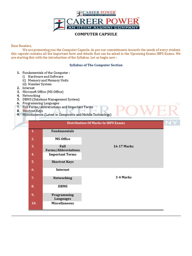 Computer Capsule for Ibps Po Mains 2015 | PDF | Random Access Memory ...