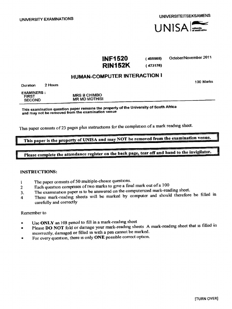 Examination Question Paper 1 OctoberNovember 2011eng | PDF