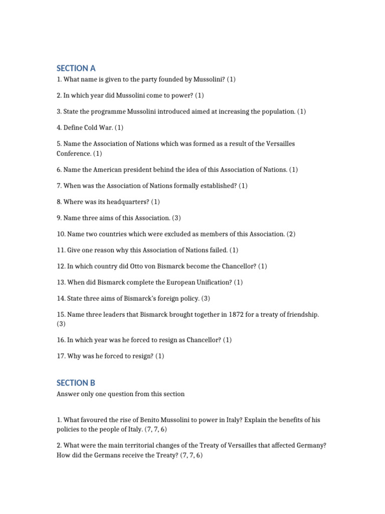 History Questions Section a and B | PDF