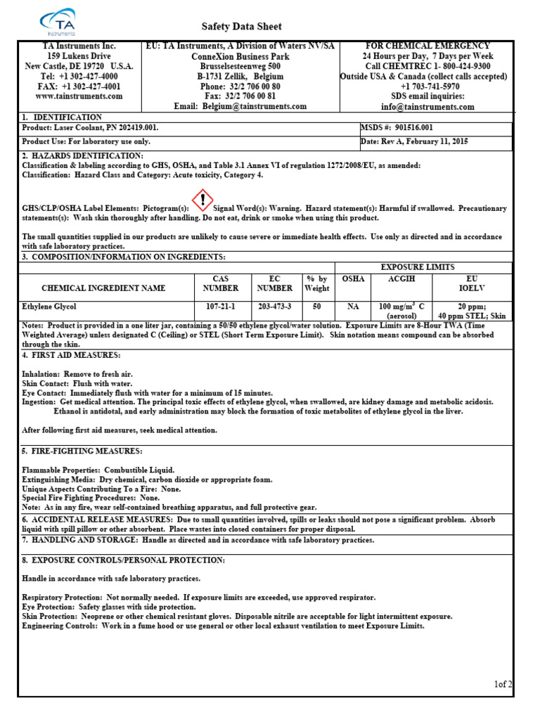 TAI Laser Coolant RevA | PDF | Dangerous Goods | Working Conditions
