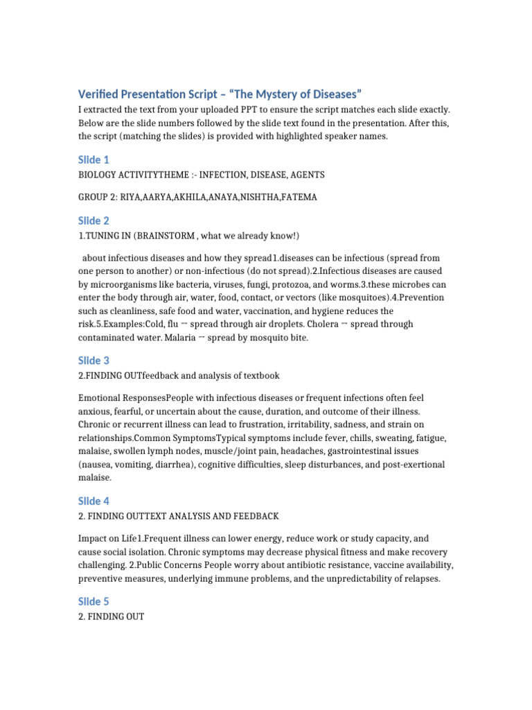 The Mystery of Diseases Script Verified | PDF | Infection | Pathogen
