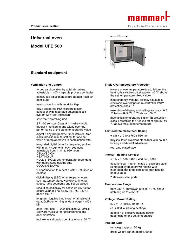 Memmert Ufe Series Datasheet | PDF