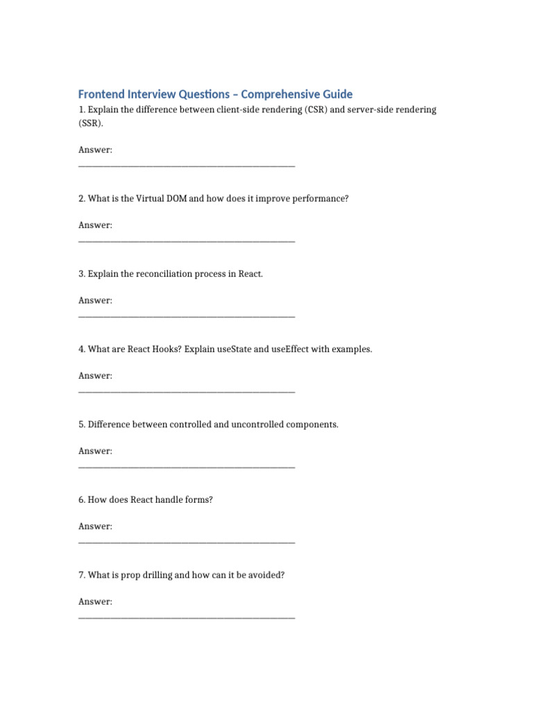 Frontend Interview Questions Scribd Ready | PDF | Software Development ...