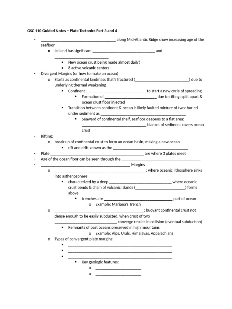 Guided Notes 7 - Plate Tectonics Part 3 and 4 | PDF | Plate Tectonics ...