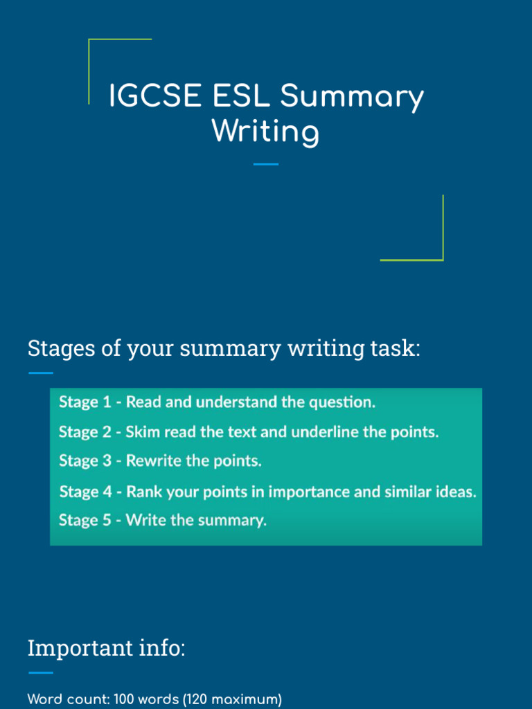 IGCSE ESL Summary Writing | PDF