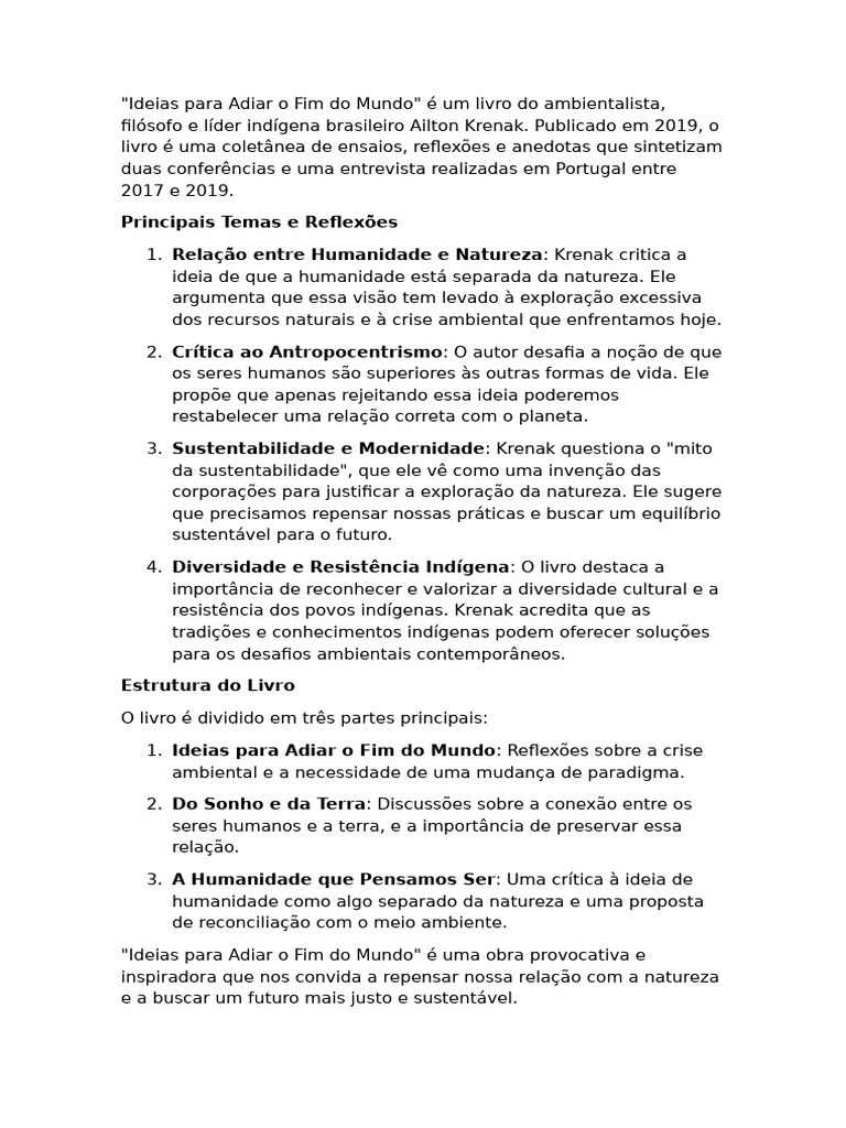 Ideias para Adiar o Fim Do Mundo | PDF | Sustentabilidade | Humano