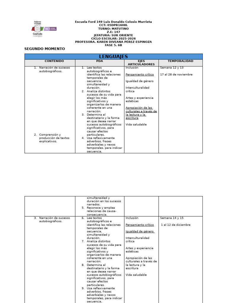 Plan Analitico Segundo Momento | PDF | Migración humana | Entorno natural