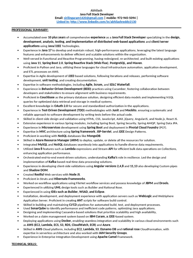 Abhilash Java Full Stack Developer Resume (1) | PDF | Spring Framework ...