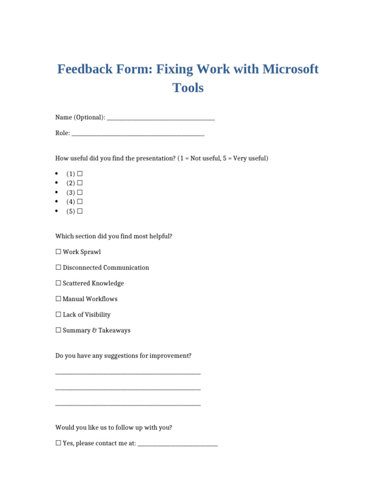 Fixing Work Feedback Form With Testimonials | PDF