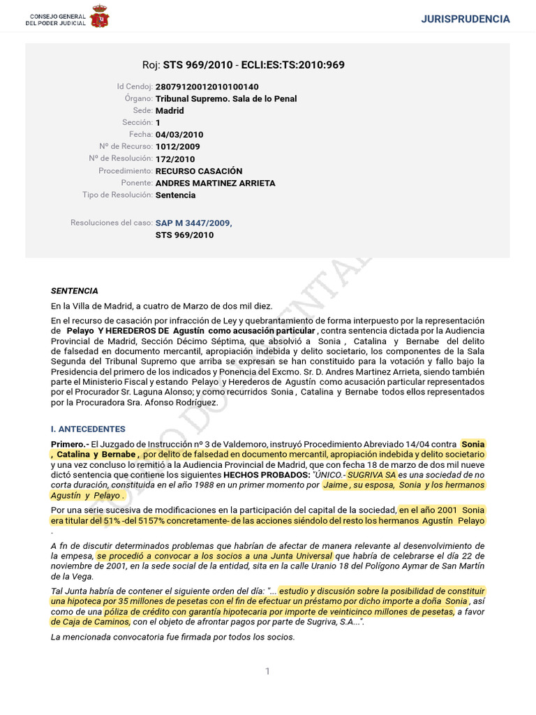 STS 172 2010 | PDF | Sentencia (ley) | Caso de ley