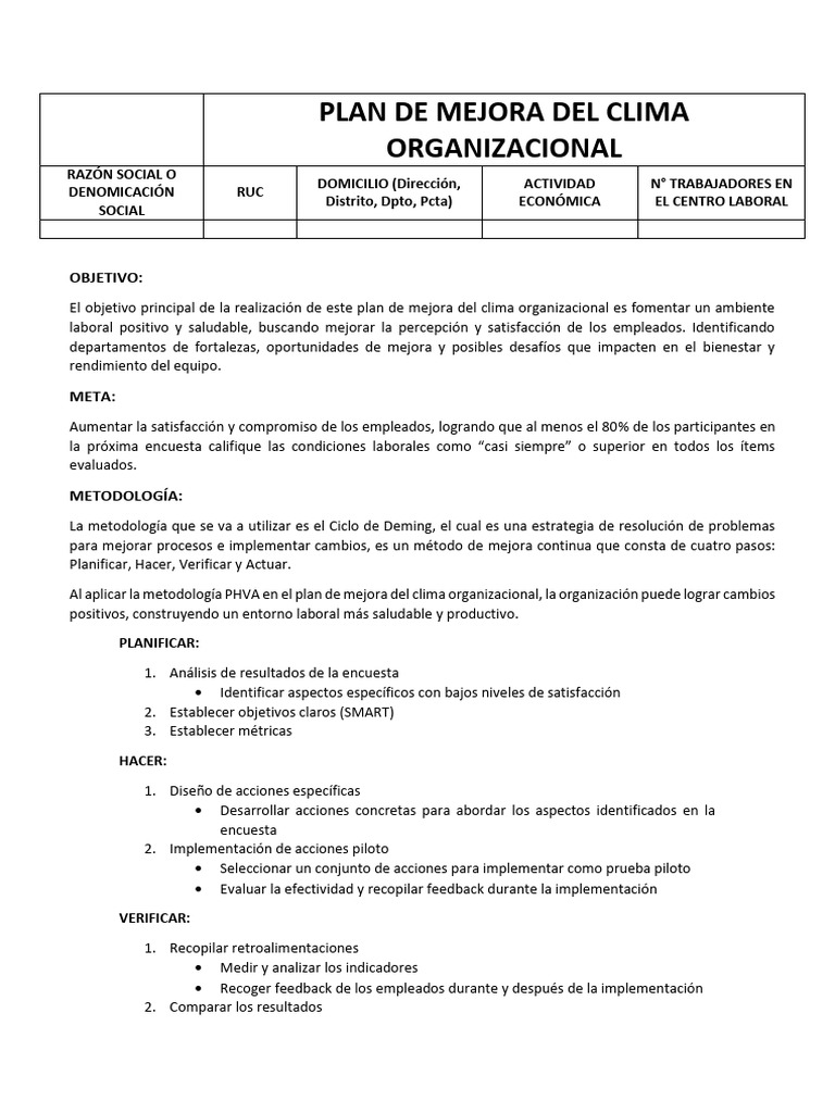 Plan de Mejora M | PDF | Gestión de recursos humanos | Business