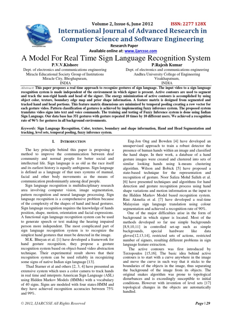A Model For Real Time Sign Language Recognition System | PDF | Image ...