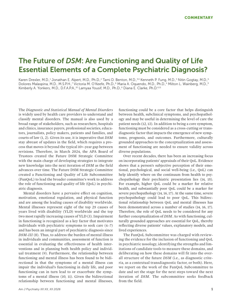 Drexler Et Al 2026 The Future of DSM Are Functioning and Quality of ...