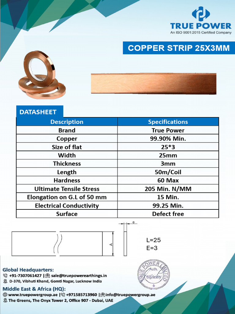 True Power Copper Tape 25x3mm Data Sheet | PDF