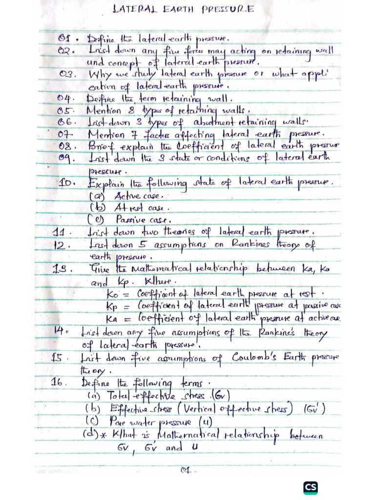 la03 Lateral Earth Pressure. Questions PDF | PDF