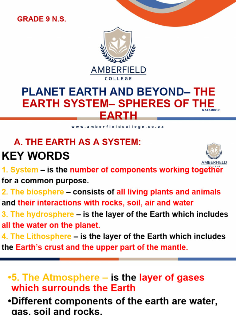GRD 9 LNRS Planet Earth and Beyond - The Earth System - Spheres of The ...