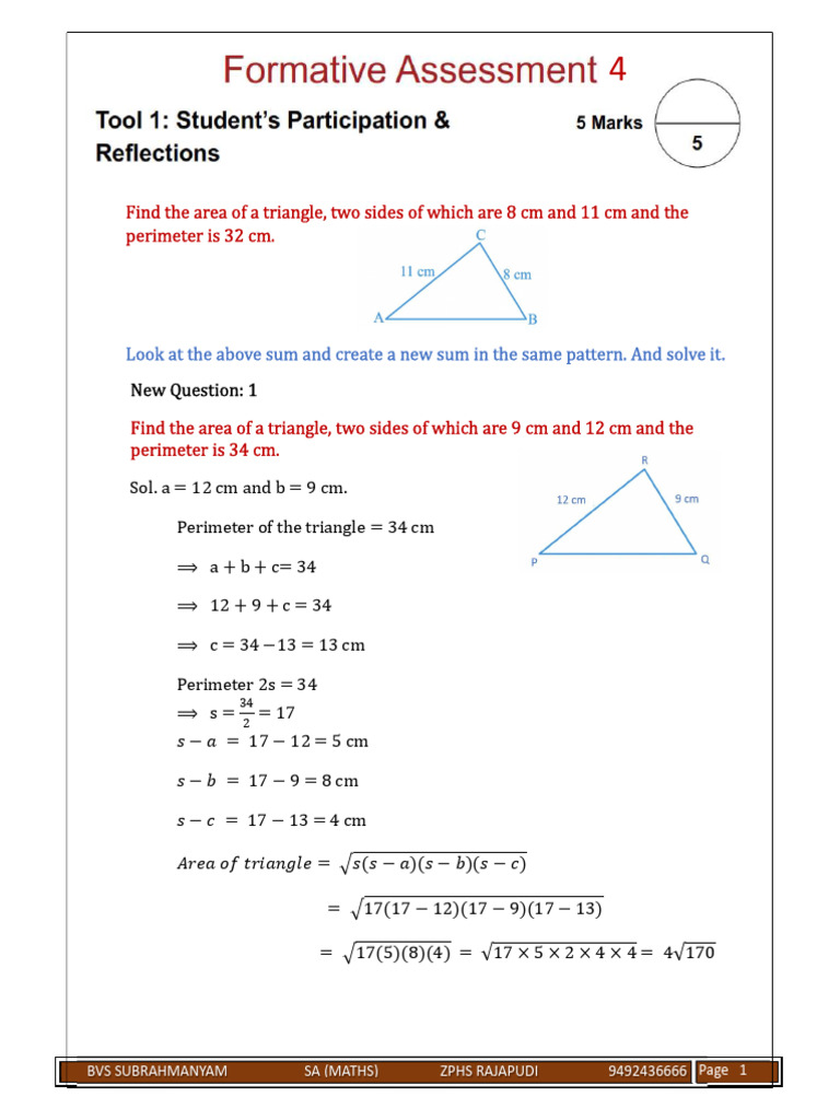 BVS FA 4 Class 9 Maths Tool 1-3 | PDF | Volume | Area