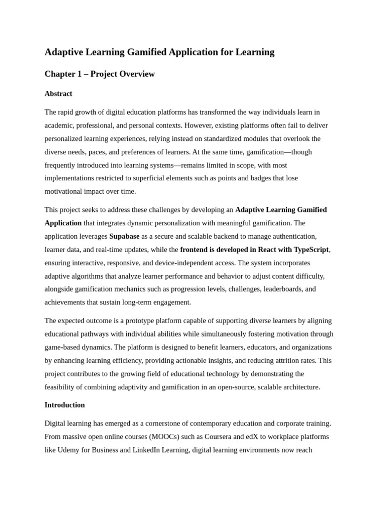 Adaptive Learning Gamified Application For Learning | PDF | Learning ...