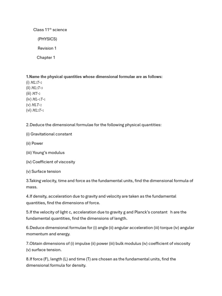 Chapter 1 Unit and Dimensions | PDF | Force | Velocity