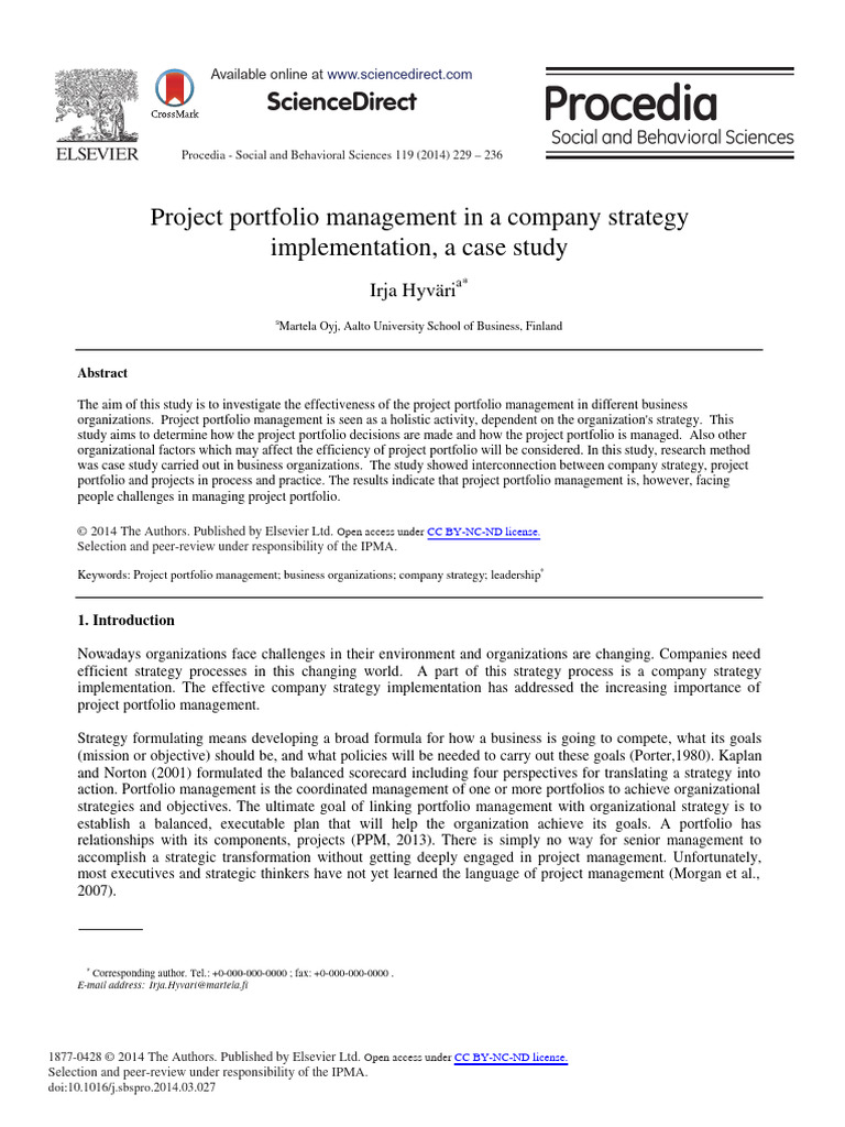 Project Portfolio Management in a Company Strategy Implementation | PDF ...