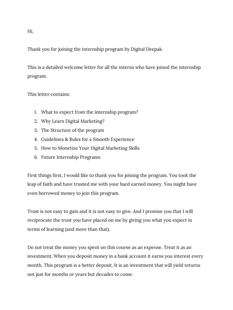 Welcome Note For Interns | PDF | Mentorship | Digital Marketing