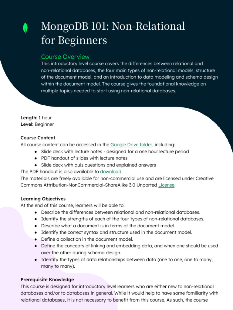 Course Overview_MongoDB 101 Non-Relational for Beginners | PDF ...