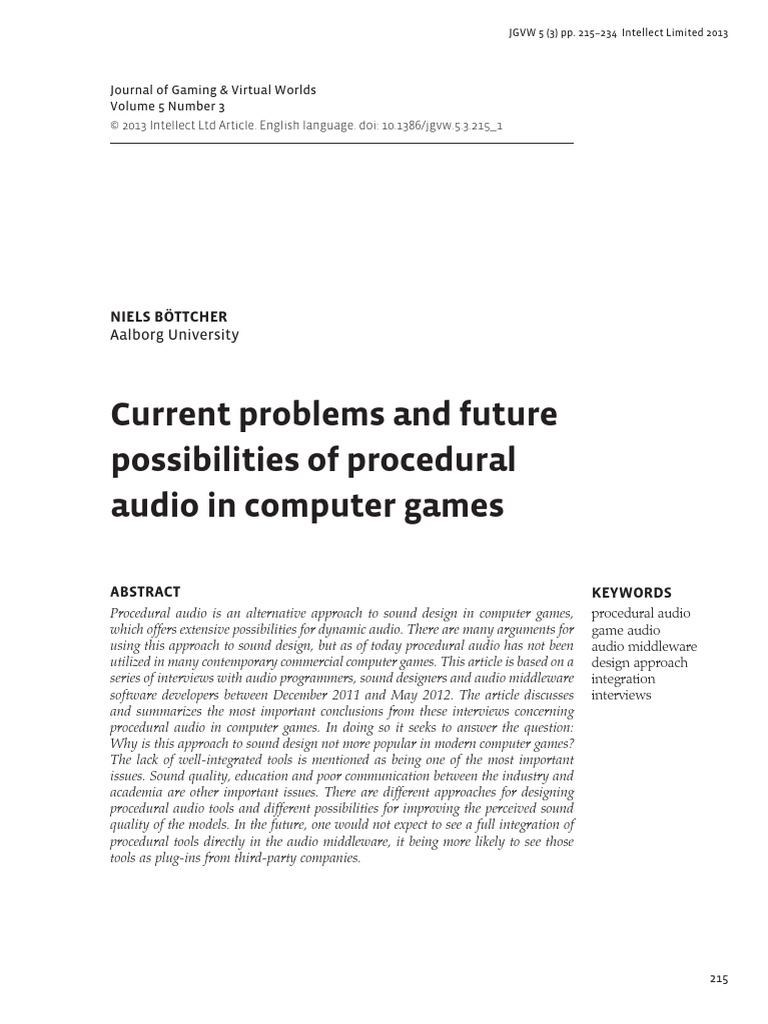 Current Problems and Future Possibilities of Procedural Audio in ...
