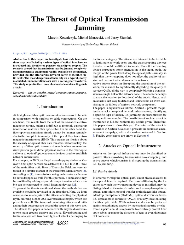 The Threat of Optical Transmission | PDF | Optical Fiber | Fiber Optic ...
