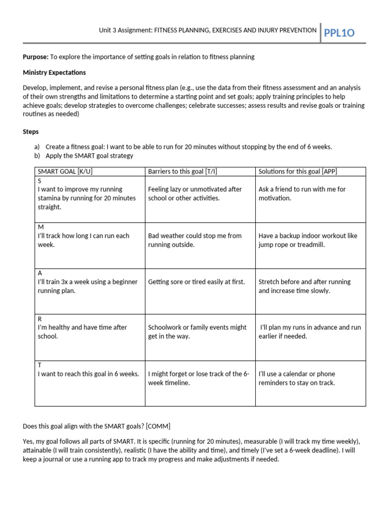 Ppl1o - Unit 3 Final | PDF | Physical Fitness | Goal