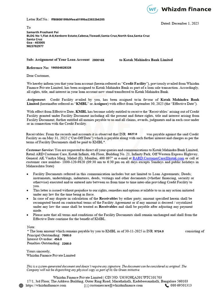 Intimation Letter 21-12-2025 | PDF | Financial Services | Business Law