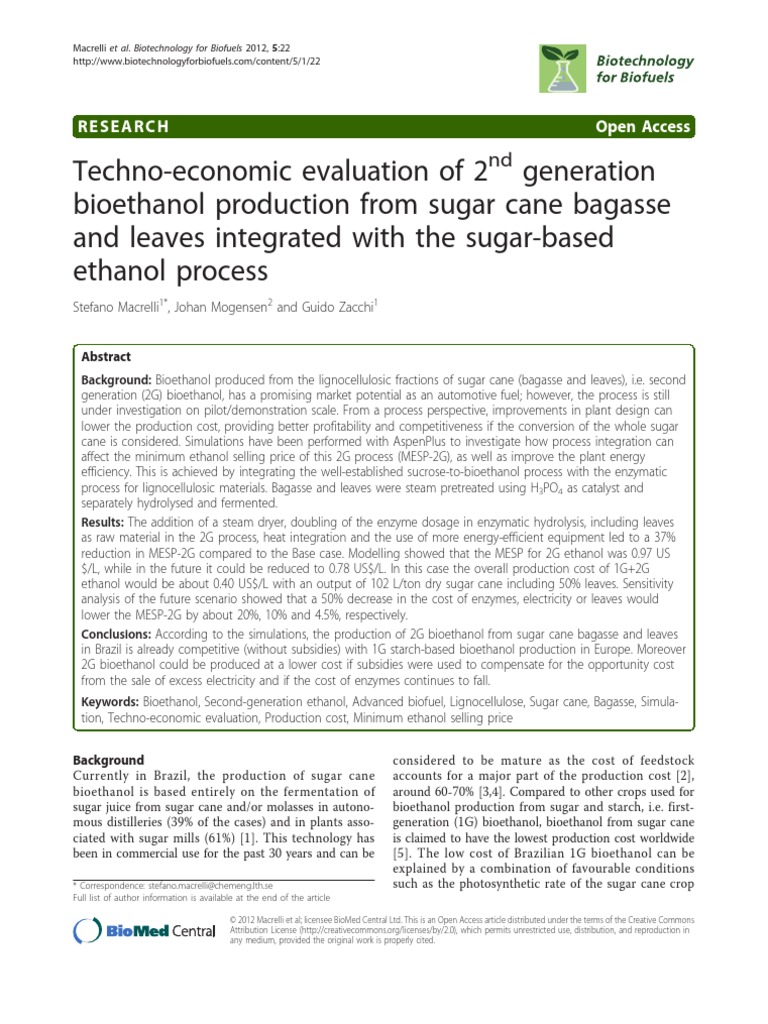 Techno-Economic Evaluation of 2 Generation Bioethanol Production From ...