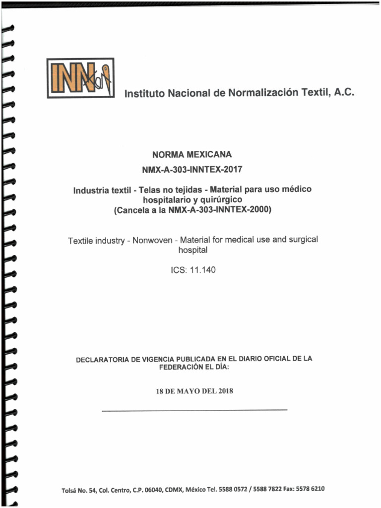 NMX-A-303-InNTEX-2017-Industria Textil-Telas No Tejidas-Material Para ...