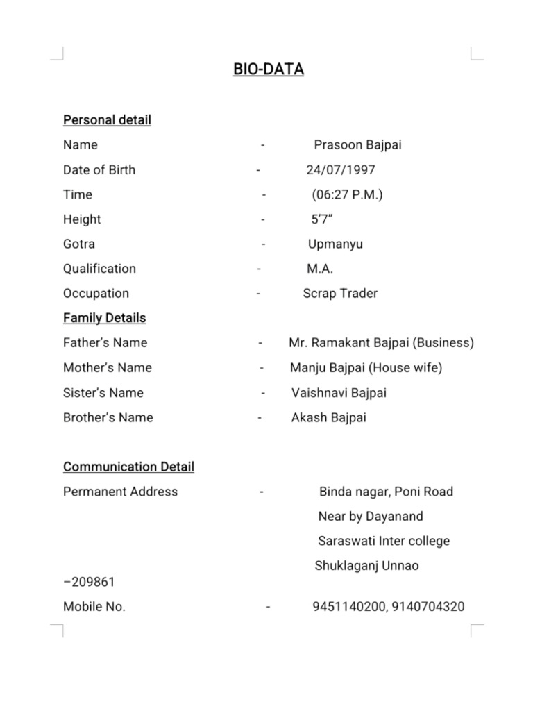 Bio Data | PDF