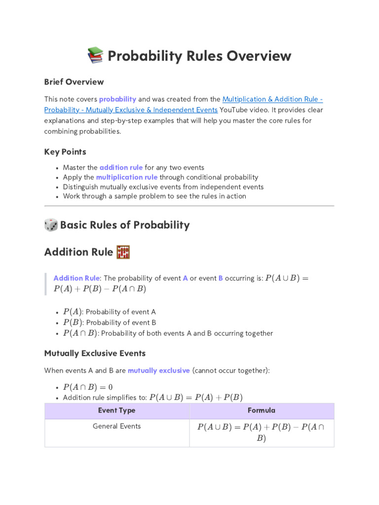Multiplication & Addition Rule - Probability - Mutually Exclusive ...
