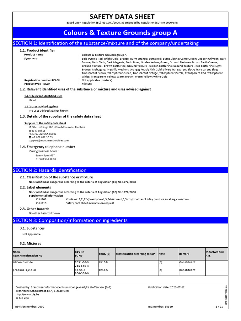 MON-SDS-Colours - Texture Grounds Group A | PDF | Chemical Substances ...
