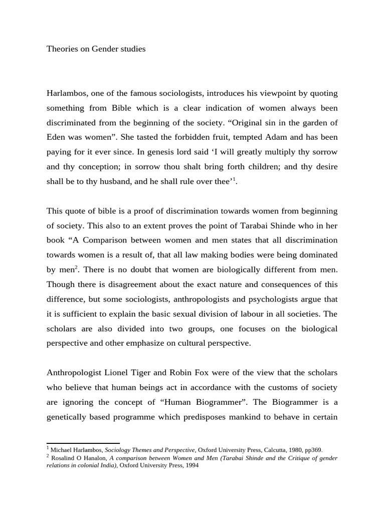 Theories On Gender Studies | PDF | Gender | Gender Studies