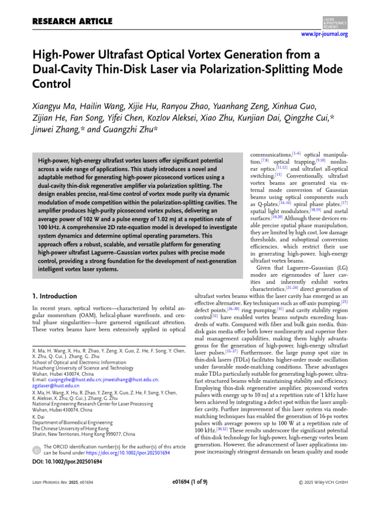 Ultrafast Optical Vortex Generation | PDF | Ultrashort Pulse | Laser
