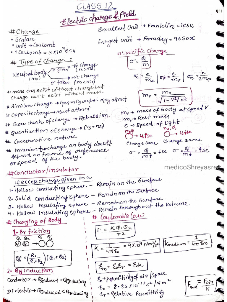 Complete 12 Phy Handwritten Notes by Shreya | PDF