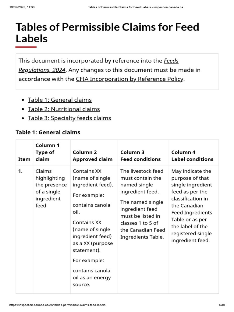 Tables of Permissible Claims for Feed Labels | PDF | Livestock | Animal ...