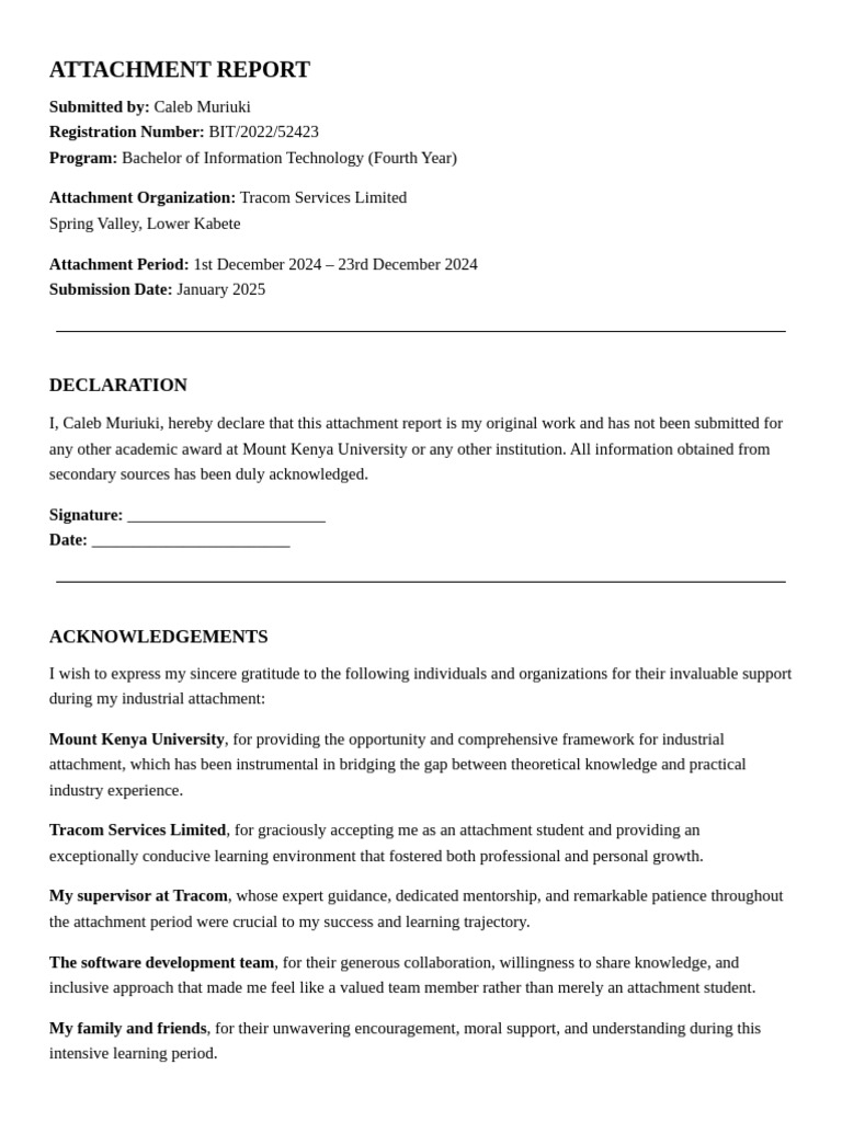 Industrial Attachment Report - Caleb Muriuki | PDF | Software Testing ...